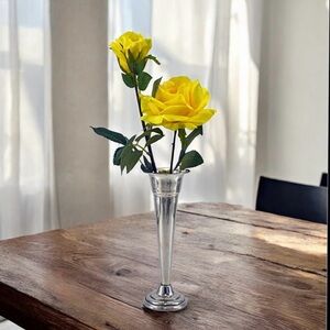 Two’s Company Art Deco Silver Plated Fluted Trumpet Style Floral Flower Vase
